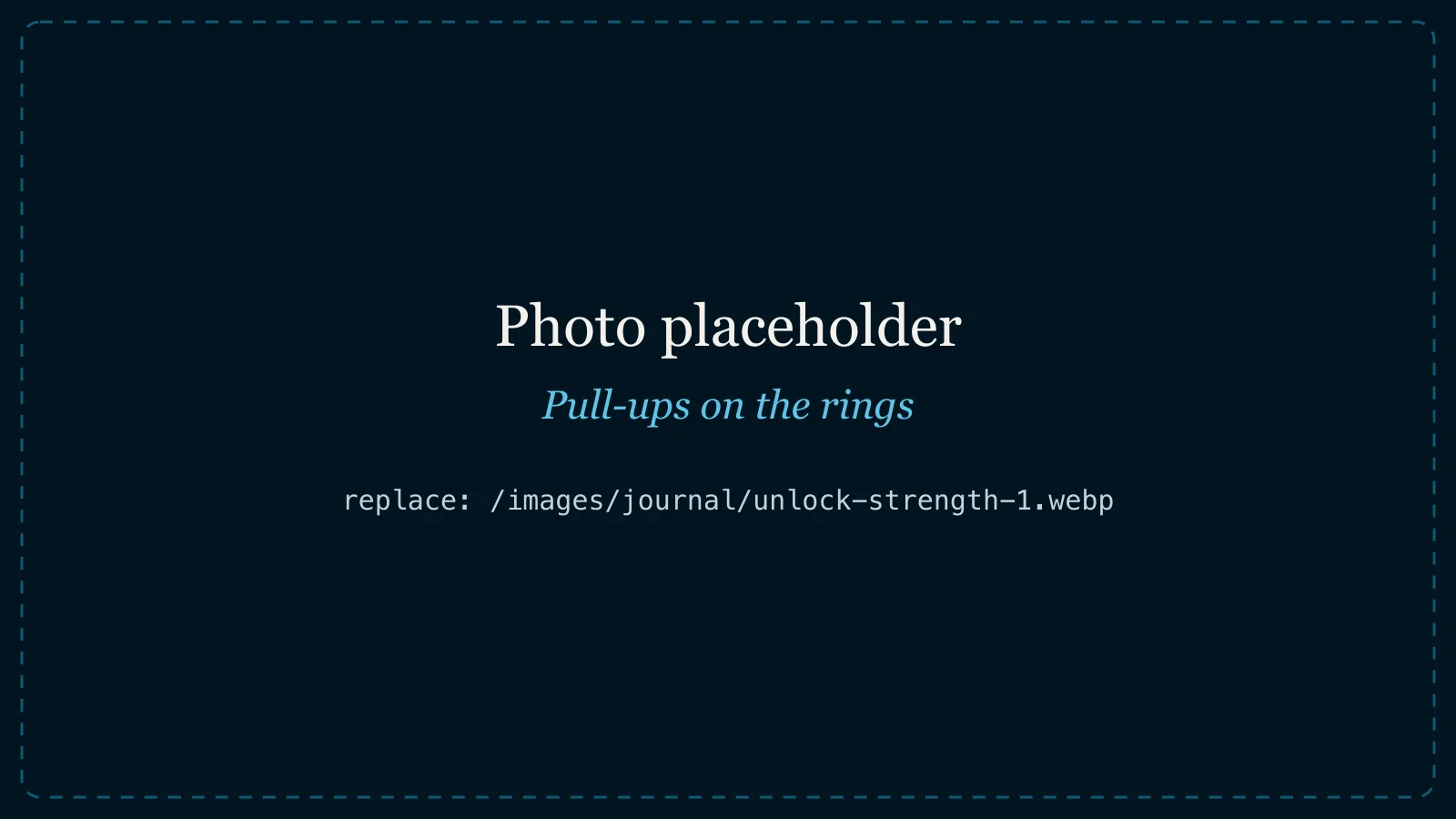 photo placeholder, original Wix image: a person in a black shirt hanging from wooden gym rings, practising pull-ups Practising pull-ups on the rings
